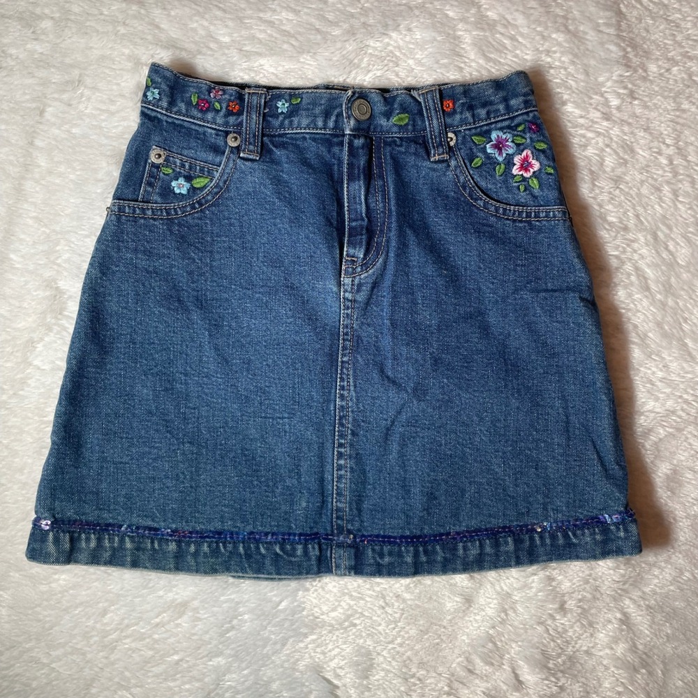Gap Kids Denim Mini Skirt Blue Floral Embroidered Sequin Hem  7
Kidcore Y2K‎